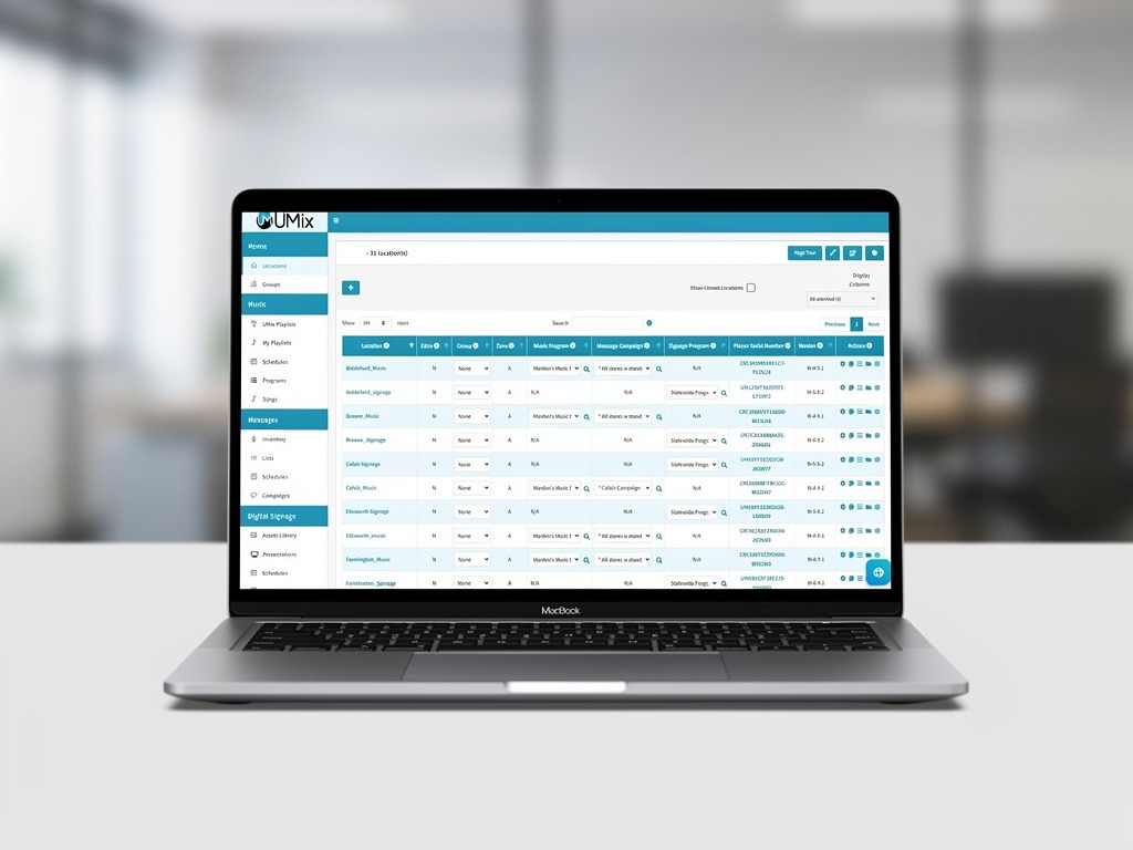 laptop with UMix console Centralized Multi-Location Music Management